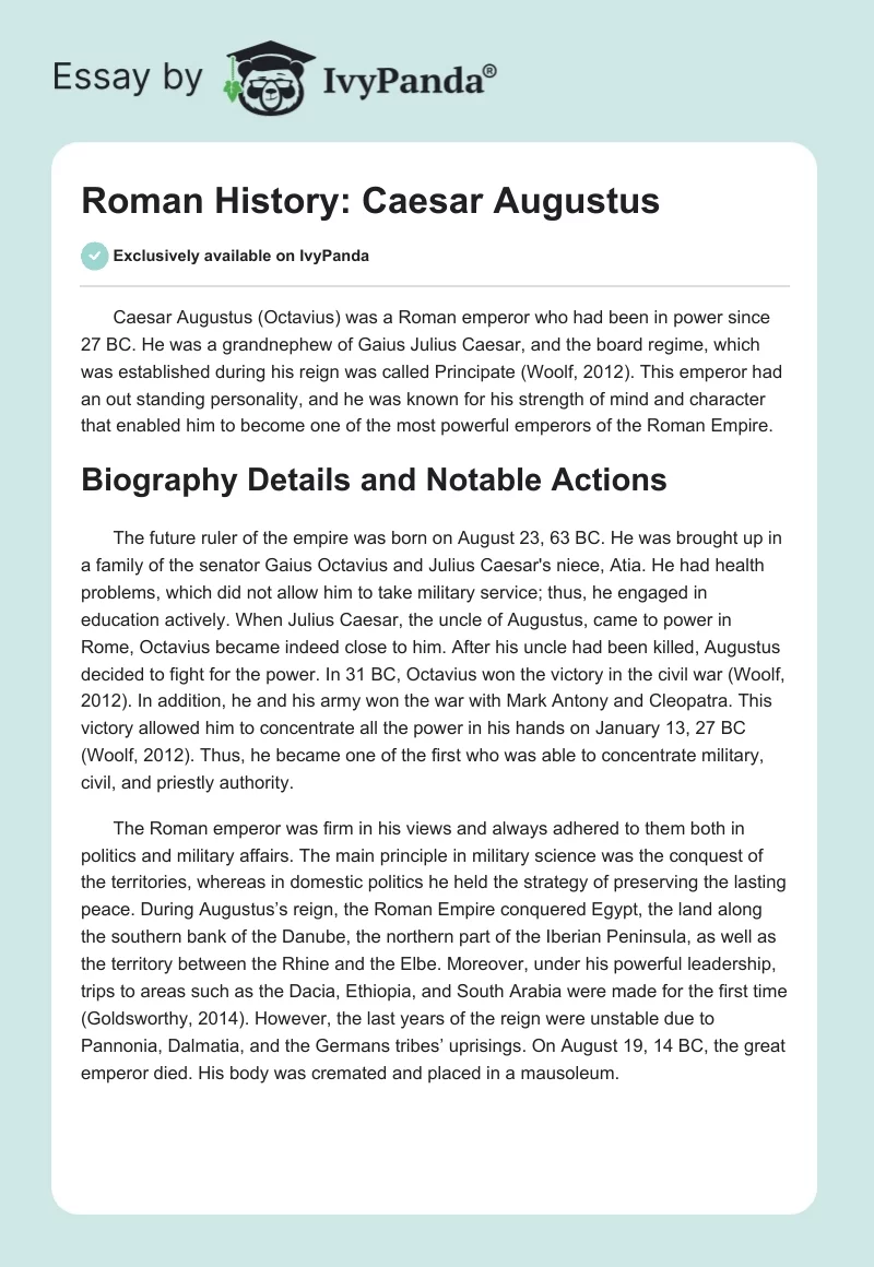 Roman History: Caesar Augustus. Page 1