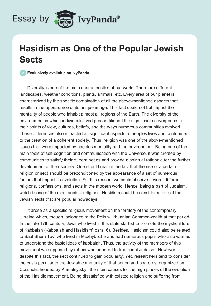 Hasidism as One of the Popular Jewish Sects. Page 1