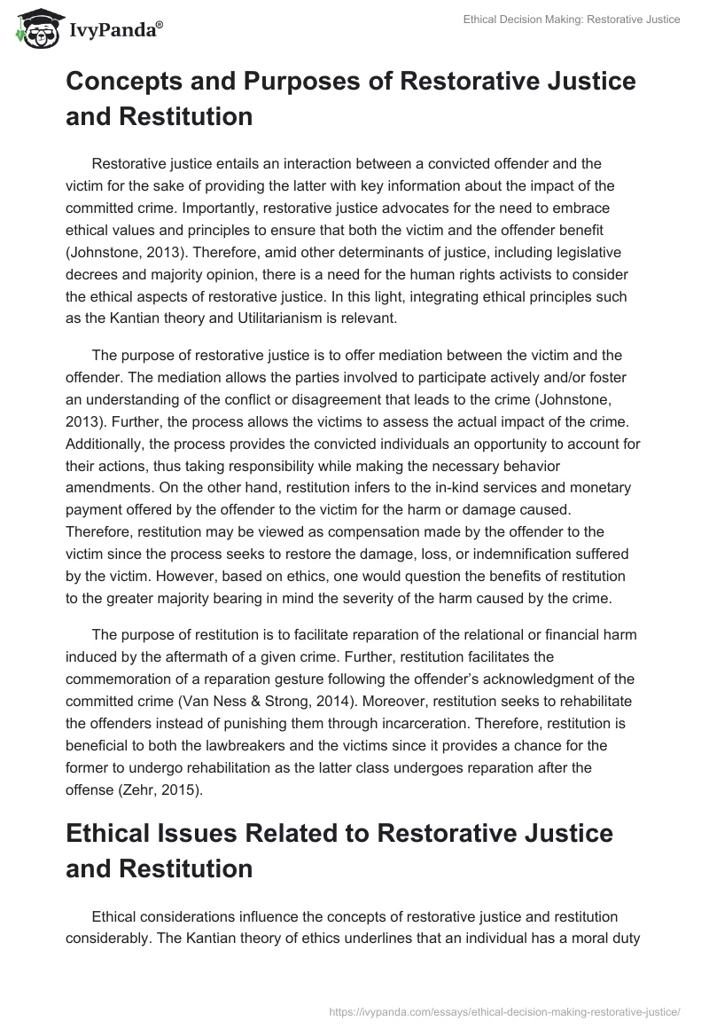 Ethical Decision Making: Restorative Justice. Page 2