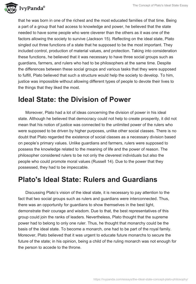 The Concept of Plato's Ideal State Essay. Page 2