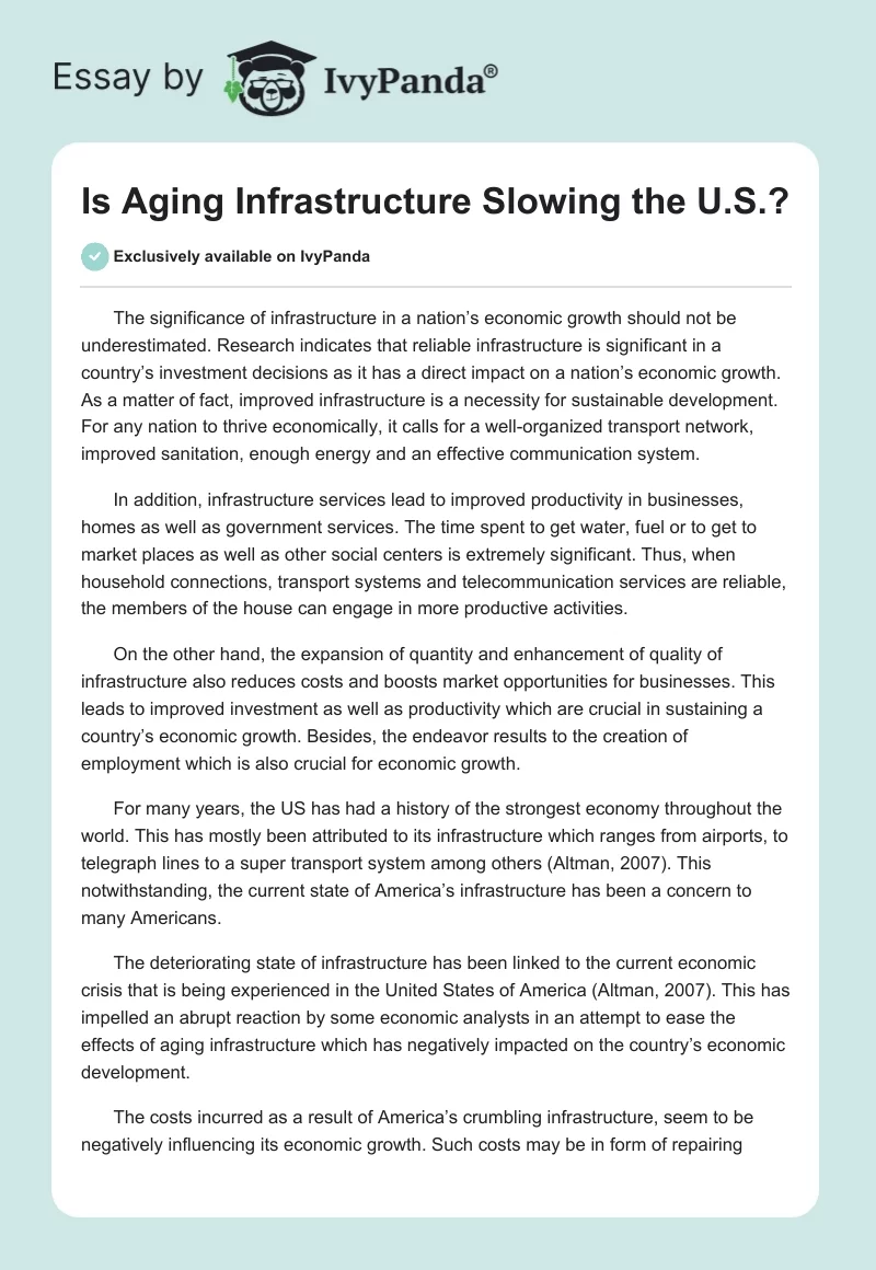 Is Aging Infrastructure Slowing the U.S.?. Page 1