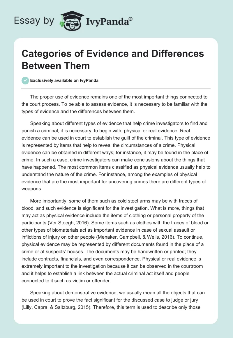 Categories of Evidence and Differences Between Them. Page 1