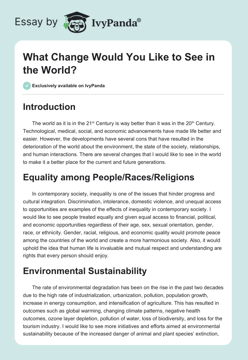 What Change Would You Like to See in the World?. Page 1