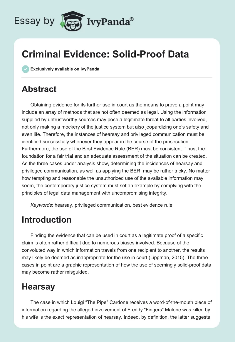 Criminal Evidence: Solid-Proof Data. Page 1