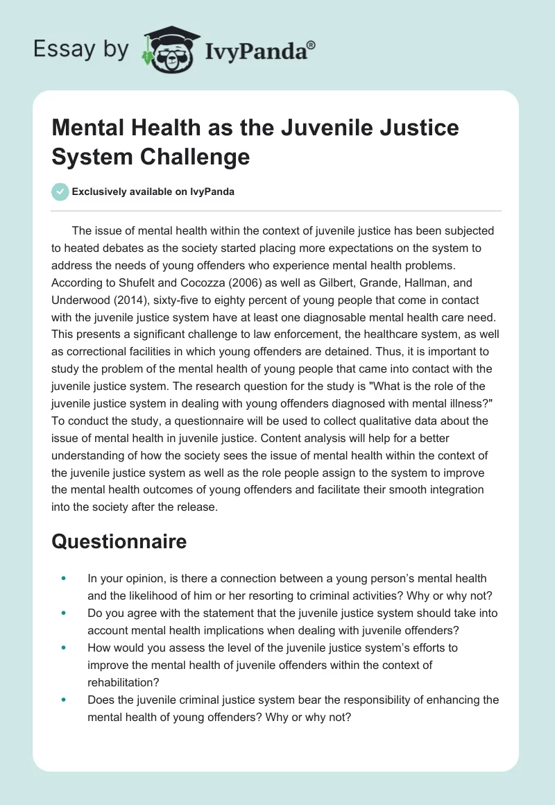 Mental Health as the Juvenile Justice System Challenge. Page 1