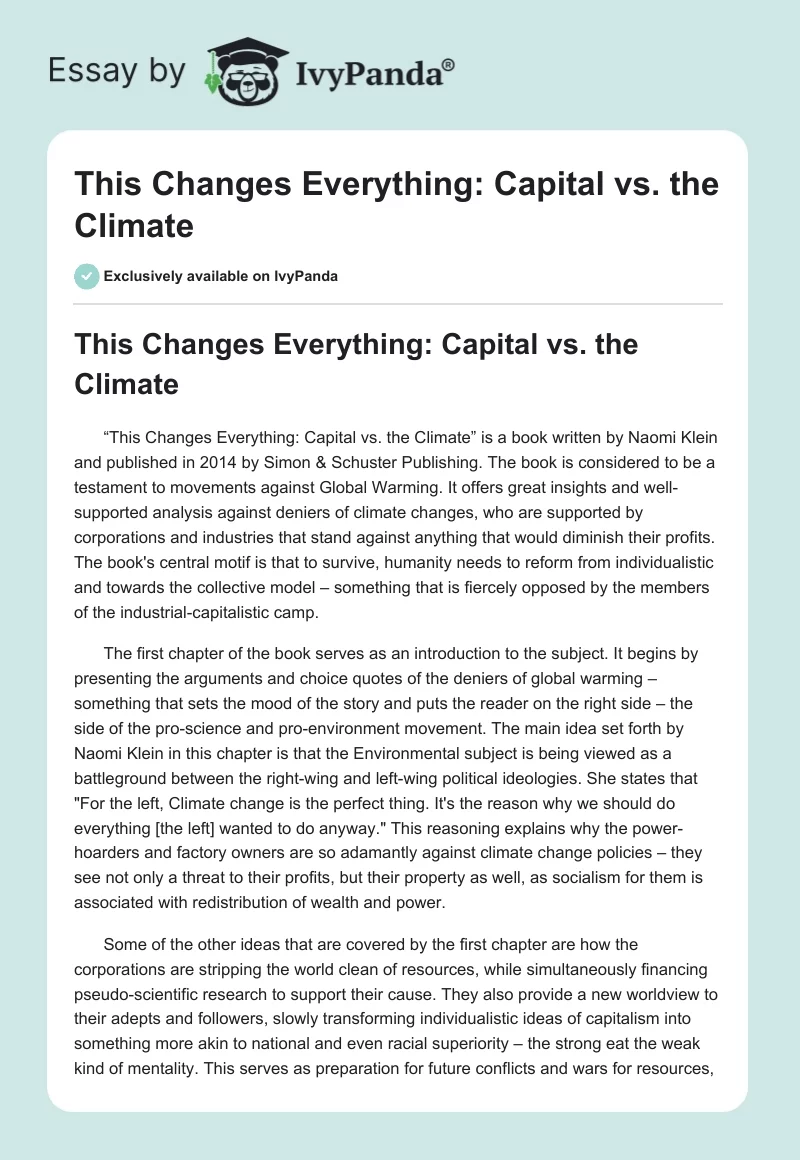 This Changes Everything: Capital vs. the Climate. Page 1