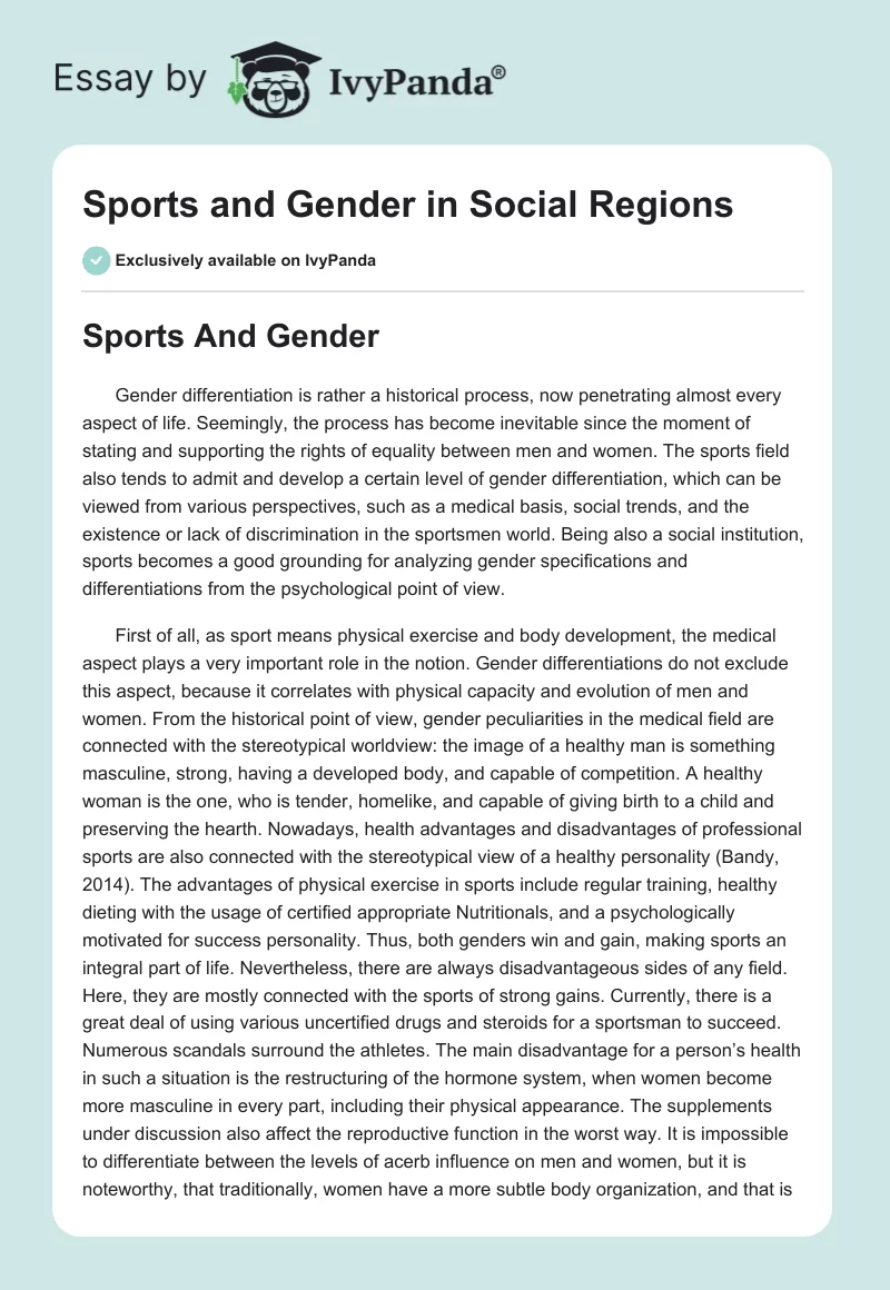 Sports and Gender in Social Regions. Page 1
