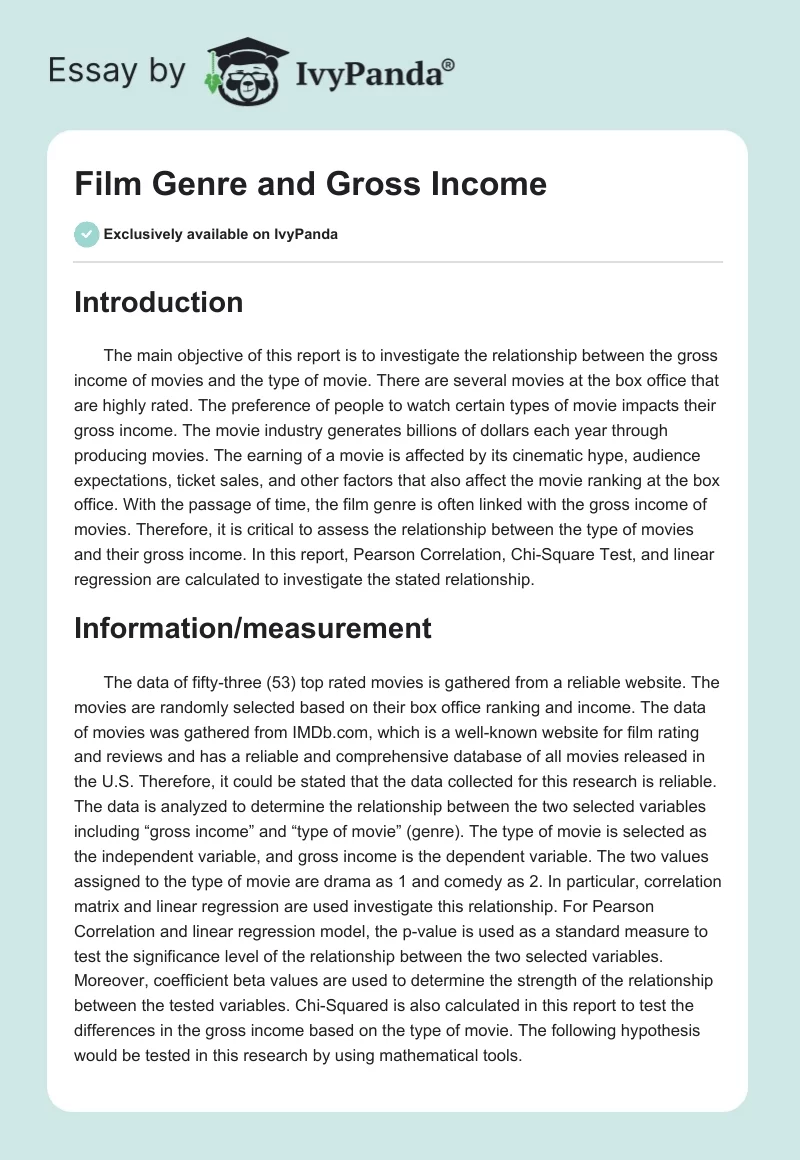Film Genre and Gross Income. Page 1