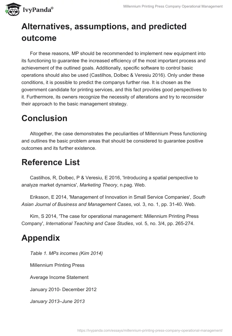 Millennium Printing Press Company Operational Management. Page 4