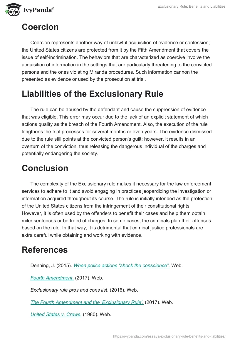 Exclusionary Rule: Benefits and Liabilities. Page 4