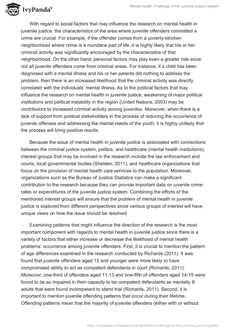 Mental Health: Challenge of the Juvenile Justice System. Page 2