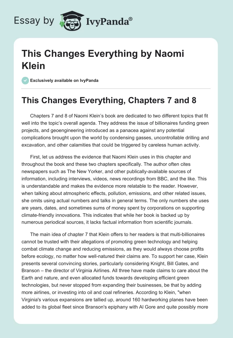 "This Changes Everything" by Naomi Klein. Page 1