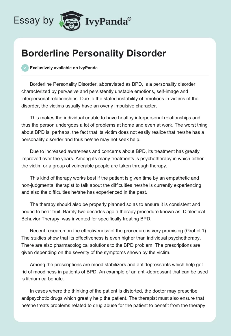 Borderline Personality Disorder. Page 1