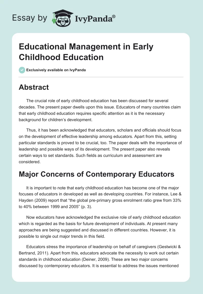 Educational Management in Early Childhood Education. Page 1