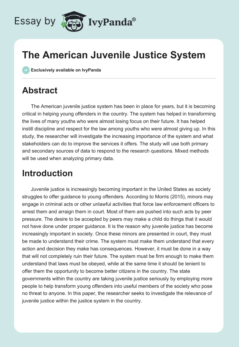 The American Juvenile Justice System. Page 1