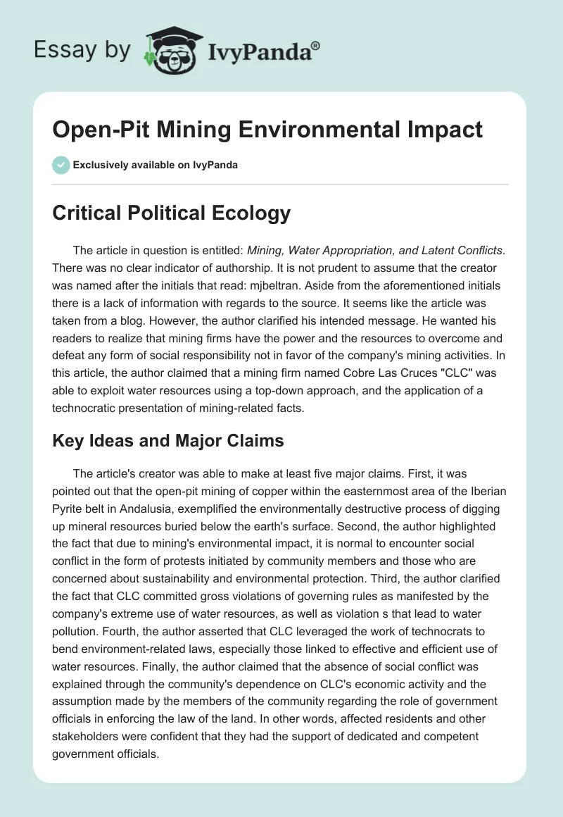 Open-Pit Mining Environmental Impact. Page 1