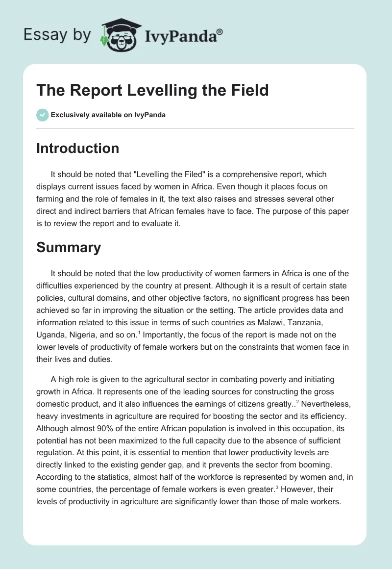 The Report "Levelling the Field". Page 1