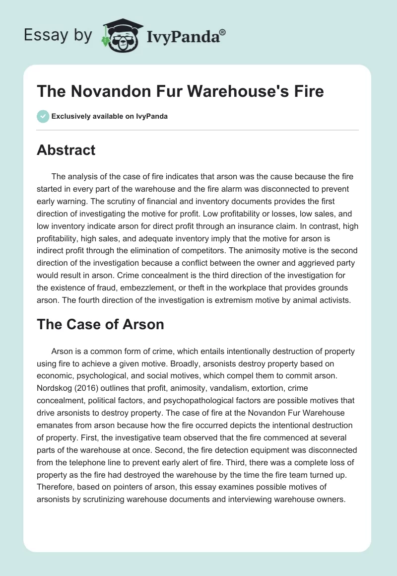 The Novandon Fur Warehouse's Fire. Page 1