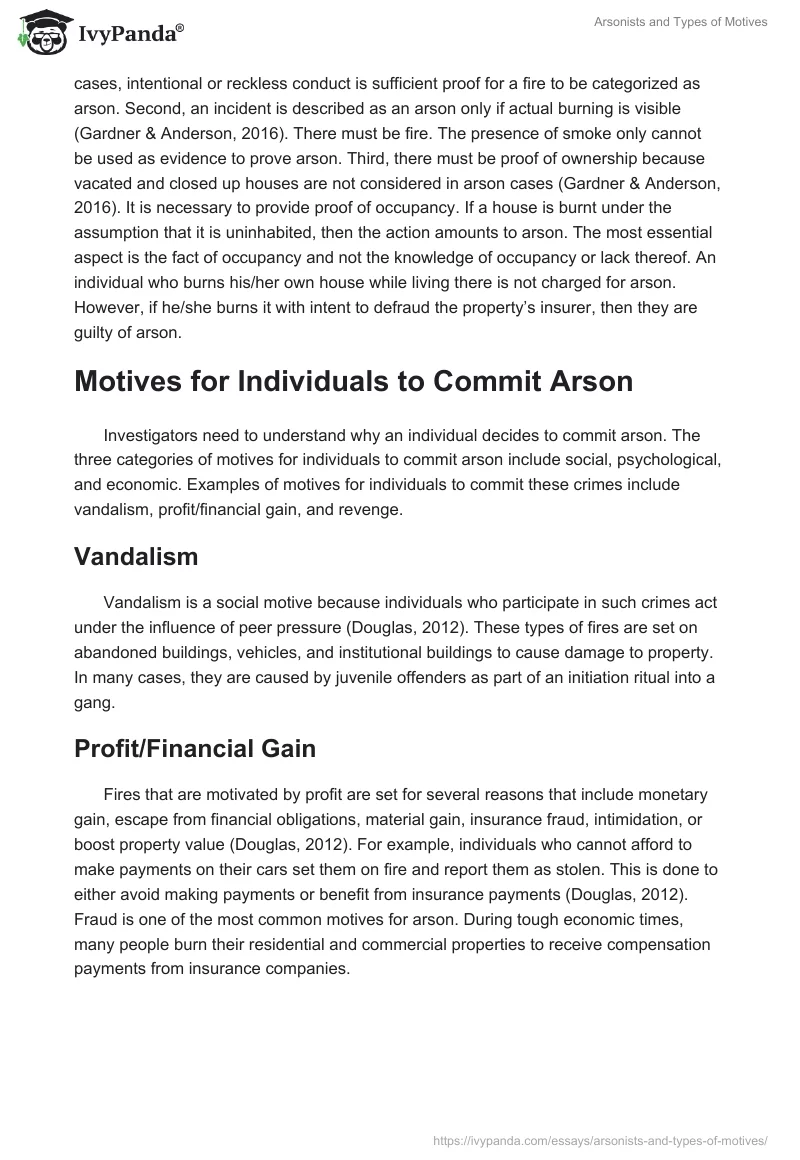 Arsonists and Types of Motives. Page 2