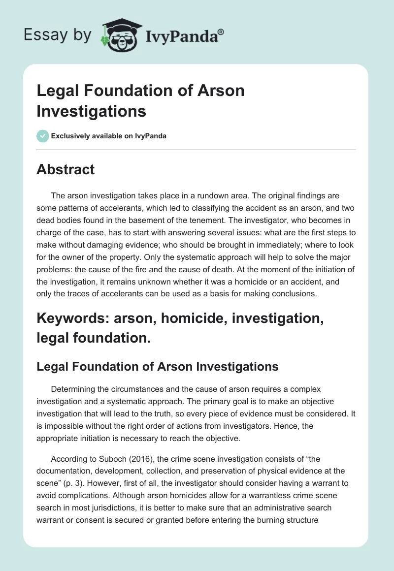 Legal Foundation of Arson Investigations. Page 1