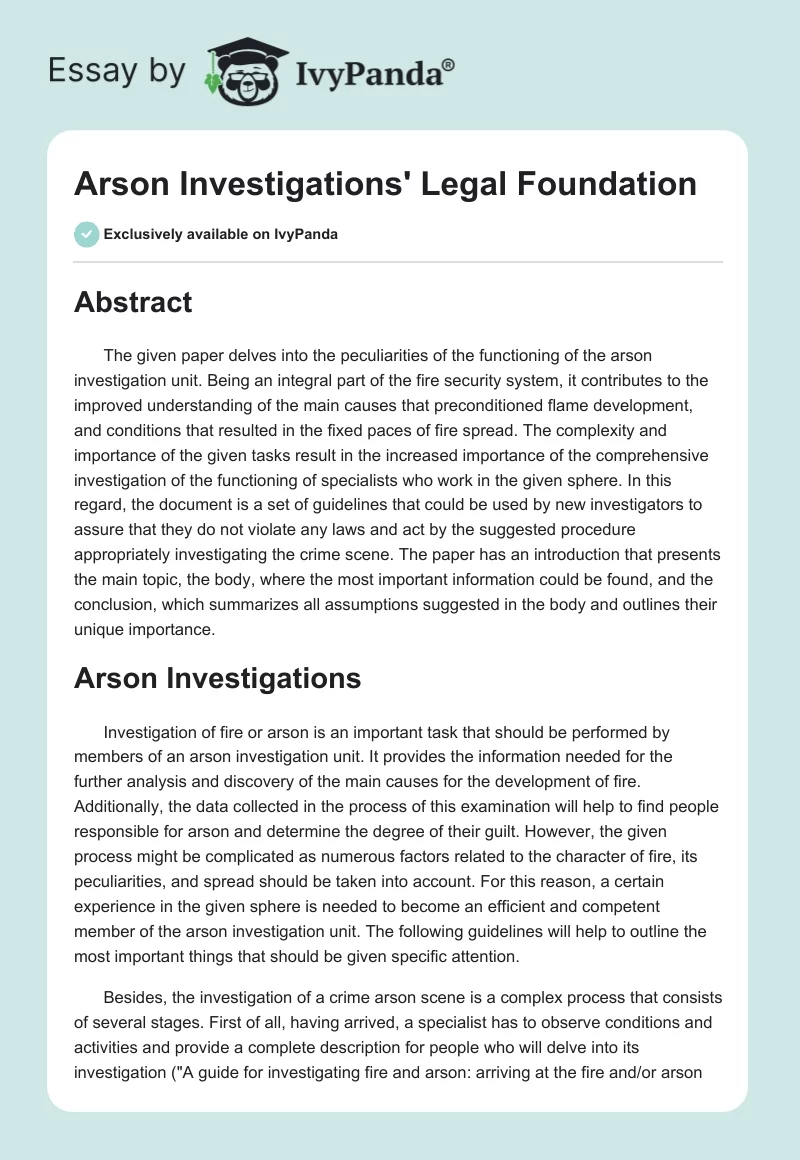 Arson Investigations' Legal Foundation. Page 1