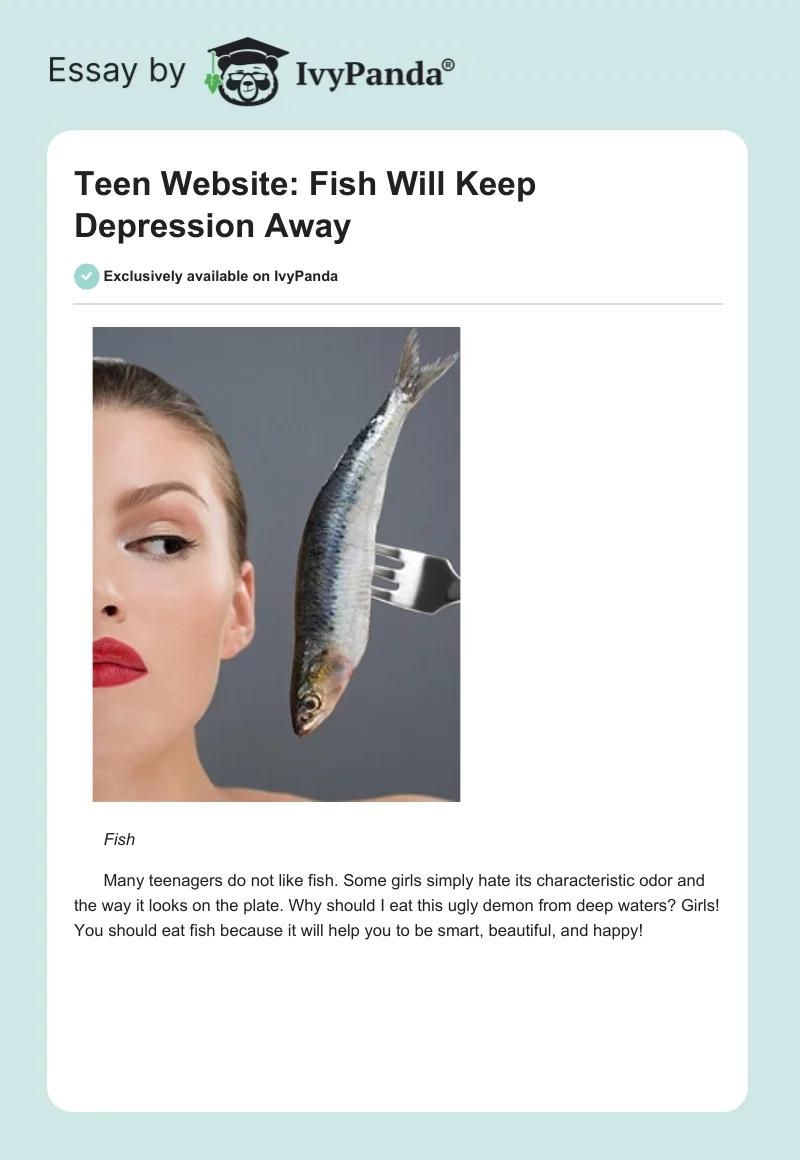 Teen Website: Fish Will Keep Depression Away. Page 1