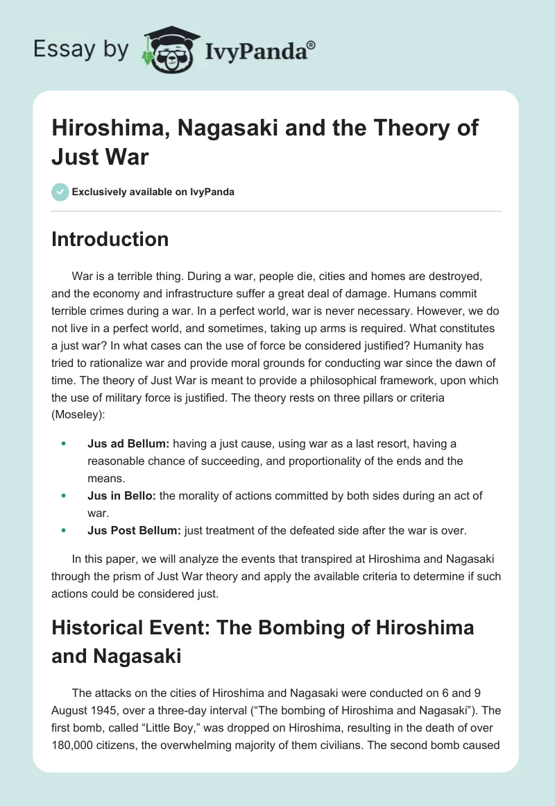 Hiroshima, Nagasaki and the Theory of Just War. Page 1