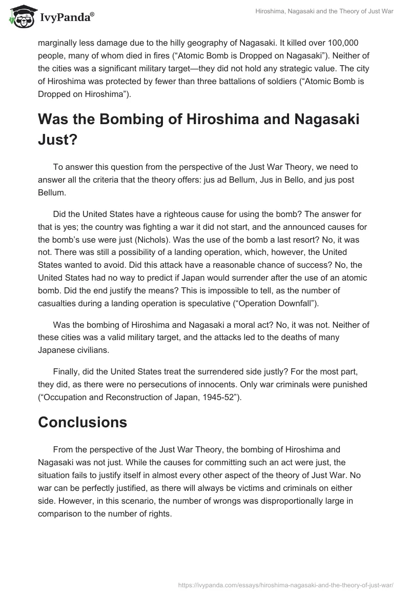 Hiroshima, Nagasaki and the Theory of Just War. Page 2