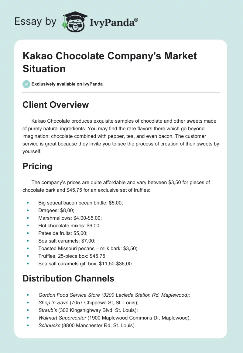 Kakao Chocolate Company's Market Situation. Page 1