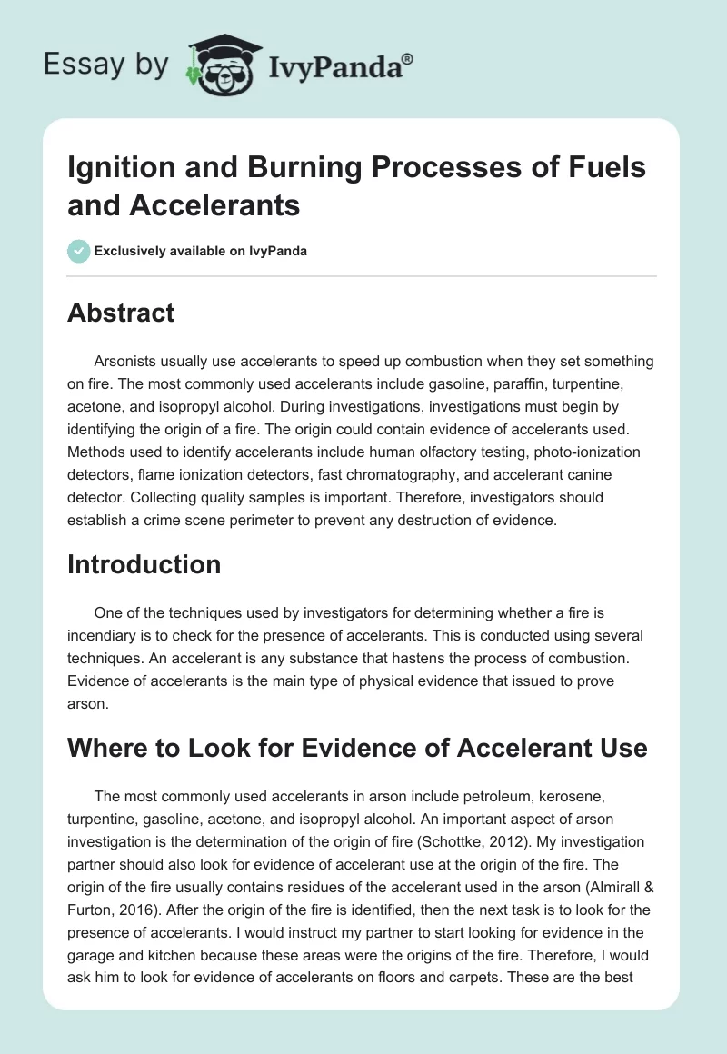 Ignition and Burning Processes of Fuels and Accelerants. Page 1