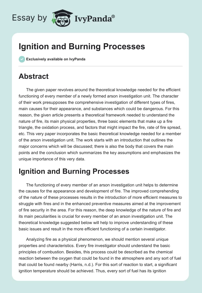 Ignition and Burning Processes. Page 1