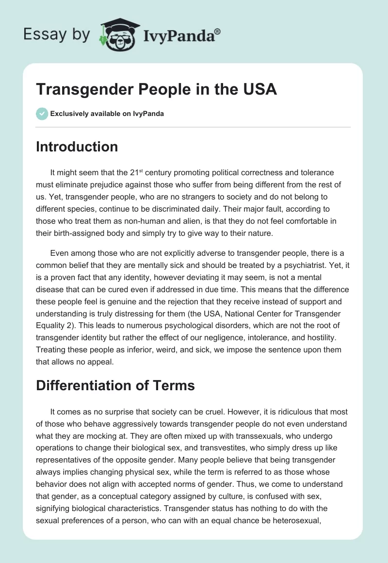 Transgender People in the USA. Page 1