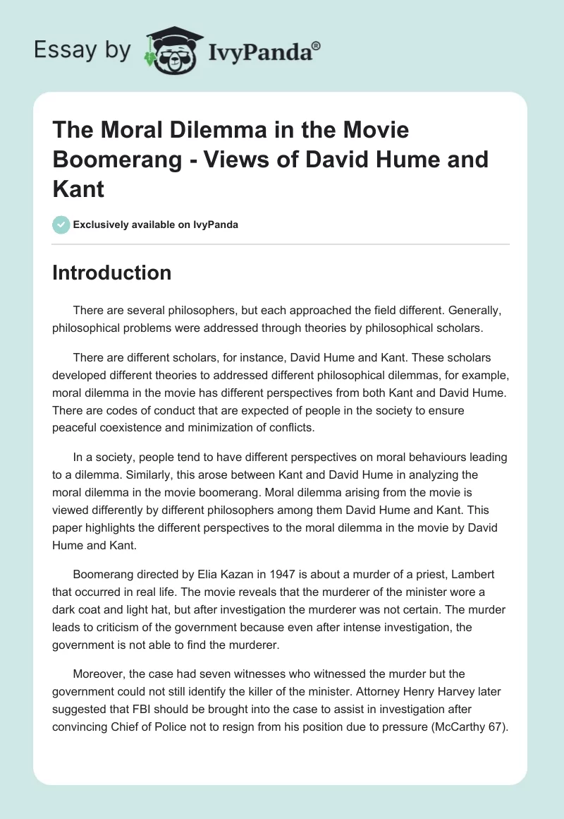 The Moral Dilemma in the Movie Boomerang - Views of David Hume and Kant. Page 1