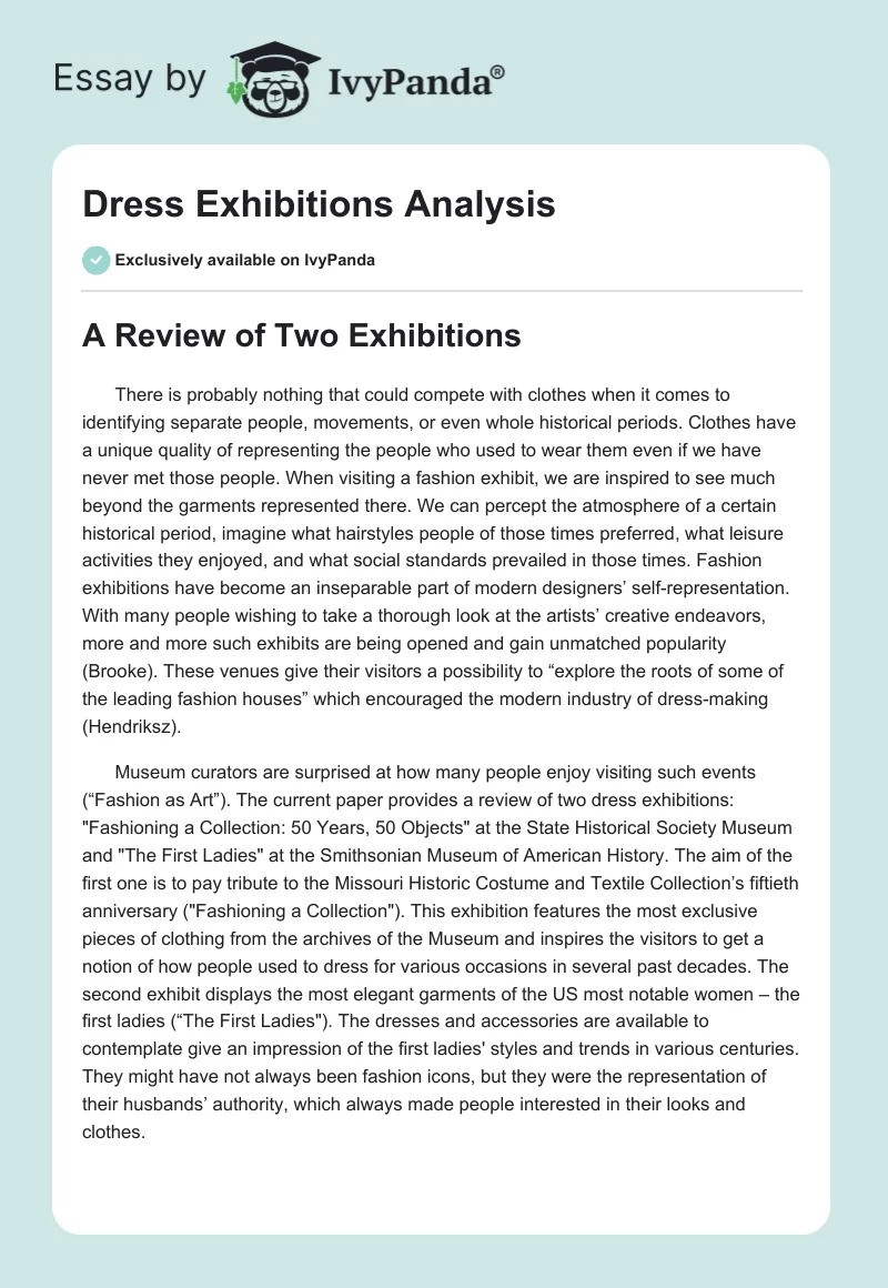 Dress Exhibitions Analysis. Page 1