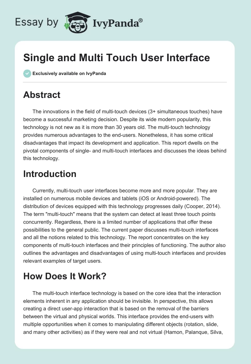 Single and Multi Touch User Interface. Page 1