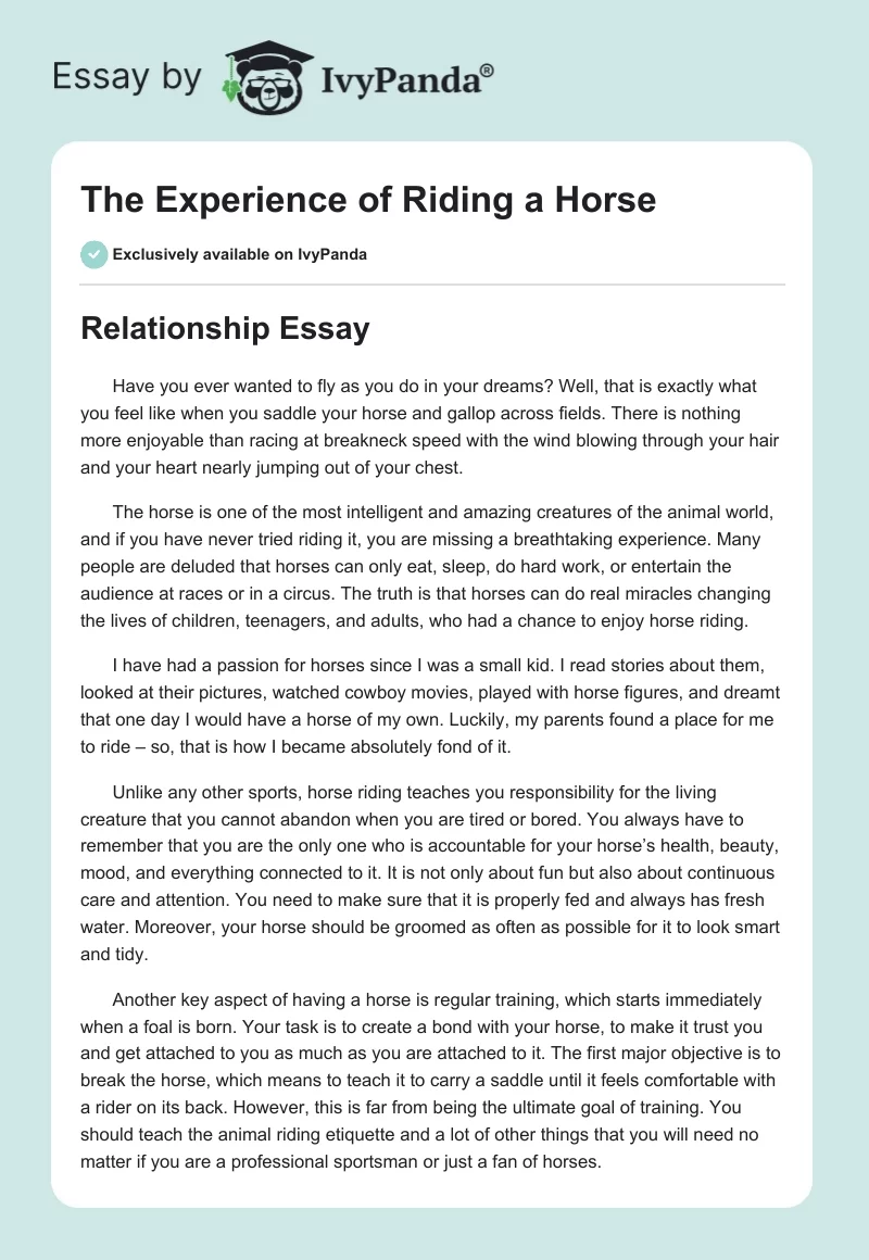 The Experience of Riding a Horse. Page 1