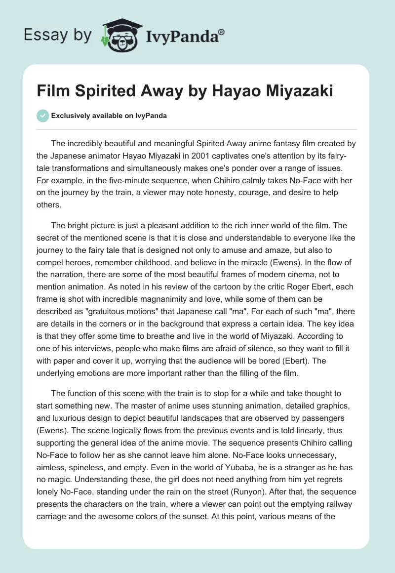 Film "Spirited Away" by Hayao Miyazaki. Page 1