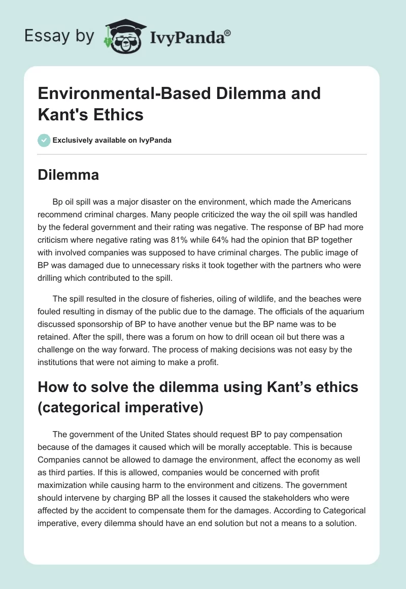 Environmental-Based Dilemma and Kant's Ethics. Page 1