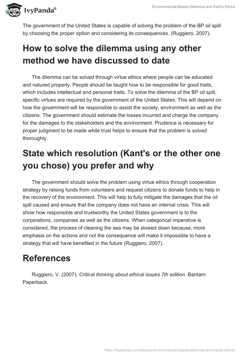 Environmental-Based Dilemma and Kant's Ethics. Page 2