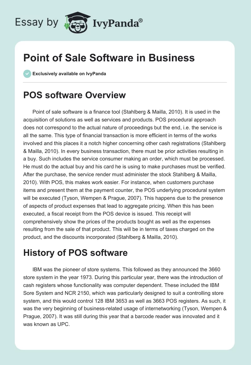 Point of Sale Software in Business. Page 1