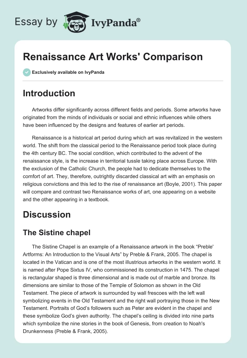 Renaissance Art Works' Comparison. Page 1