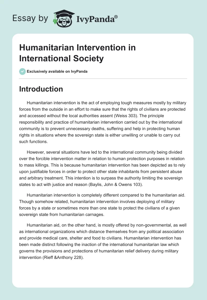 Humanitarian Intervention in International Society. Page 1