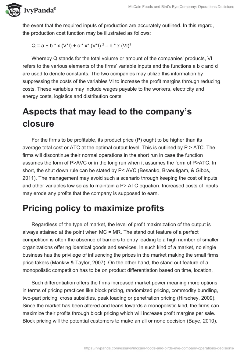 McCain Foods and Bird’s Eye Company: Operations Decisions. Page 3