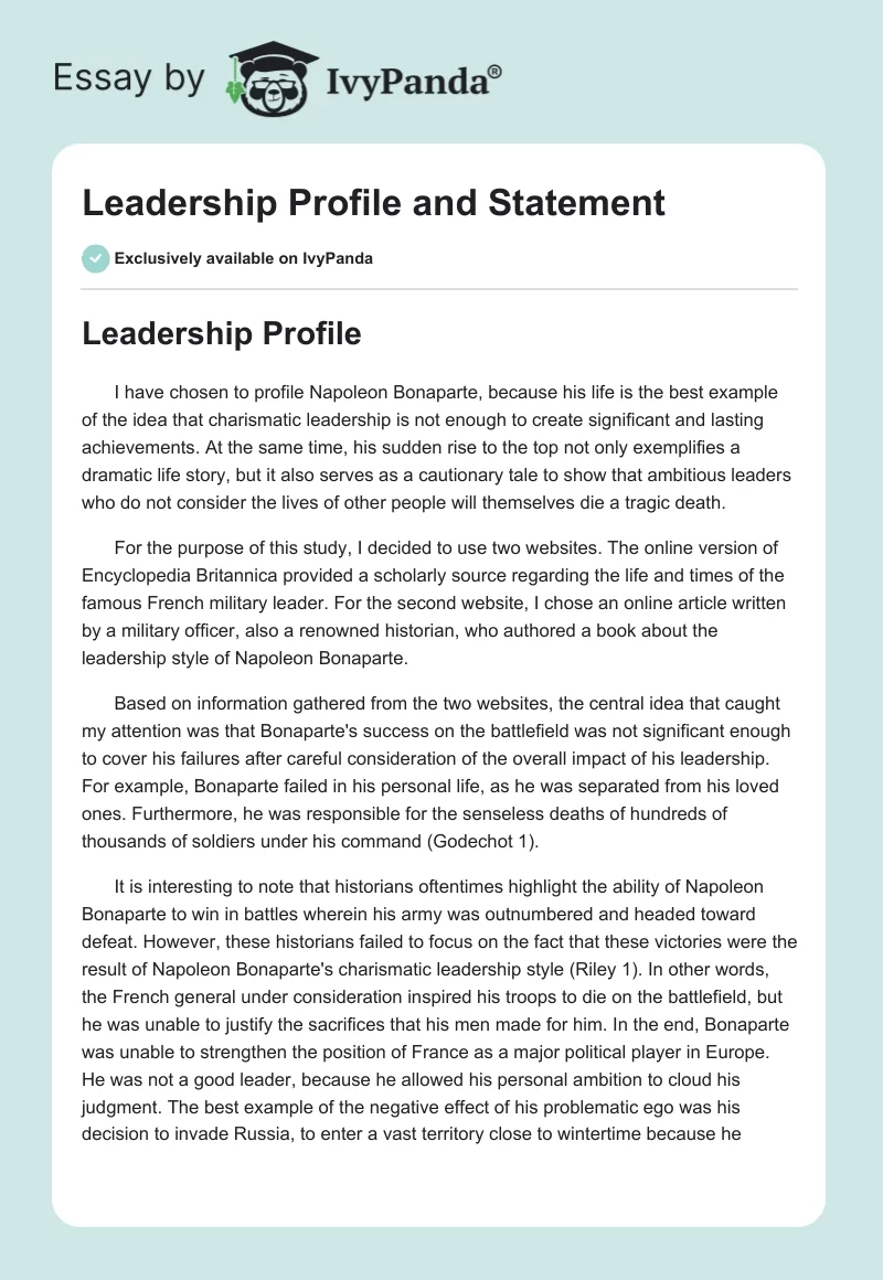 Leadership Profile and Statement. Page 1