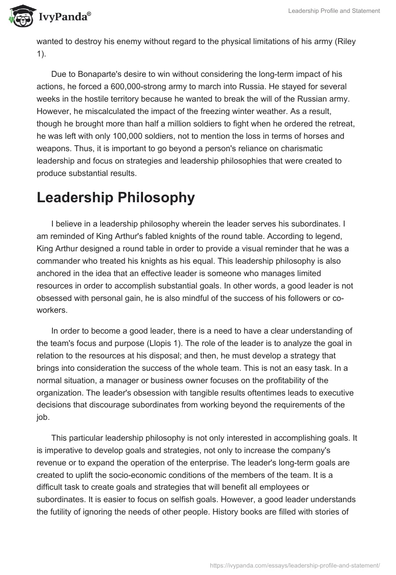 Leadership Profile and Statement. Page 2