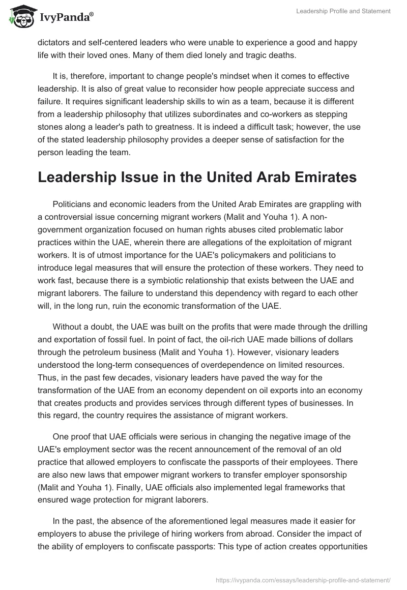 Leadership Profile and Statement. Page 3