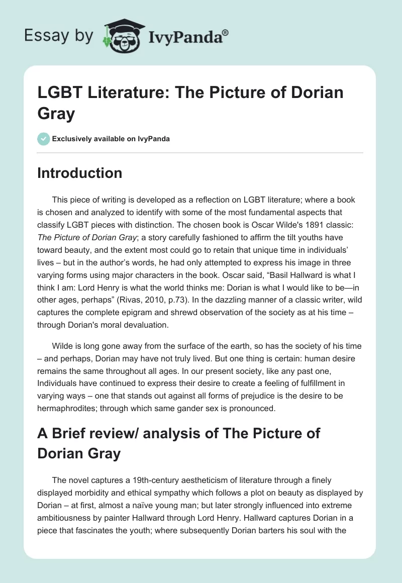 LGBT Literature: "The Picture of Dorian Gray". Page 1