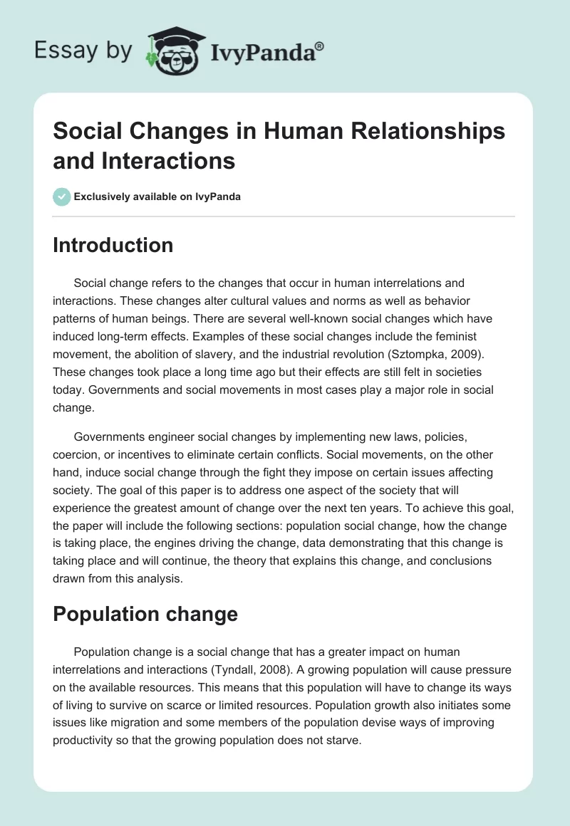 Social Changes in Human Relationships and Interactions. Page 1