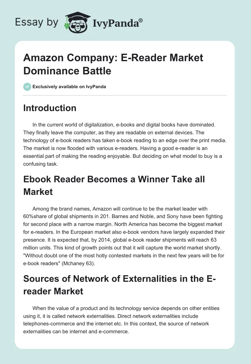 Amazon Company: E-Reader Market Dominance Battle. Page 1