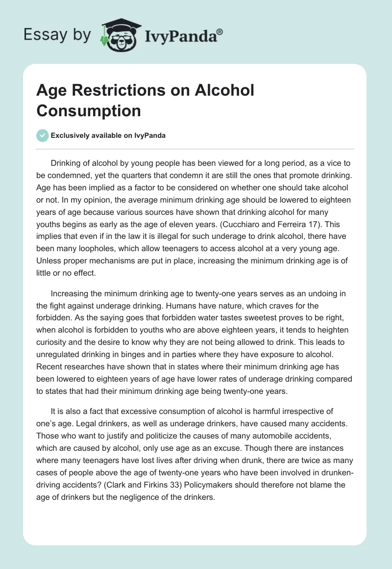 Age Restrictions on Alcohol Consumption. Page 1